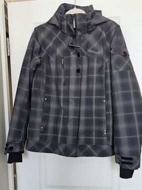 Marmot Plaid Ski Jacket Women’s M MemBrain Waterproof Snow Coat Gray